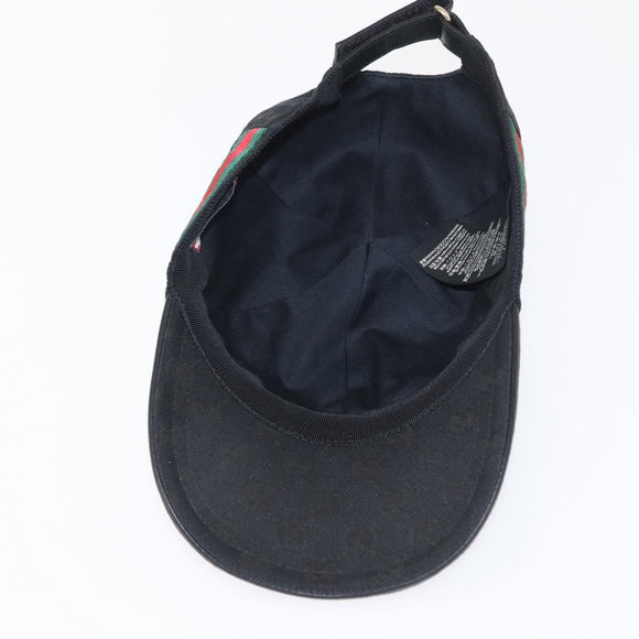 GUCCI Web Sherry Line GG Canvas Baseball Cap L Black 200035 204891 Auth ki6381