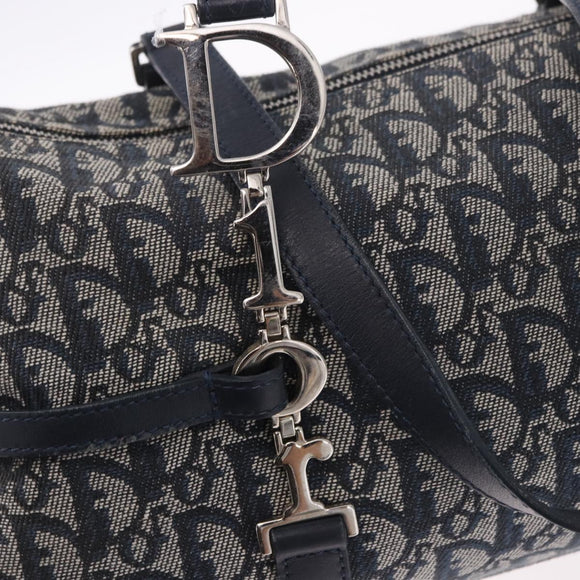 Christian Dior Trotter Canvas Hand Bag Navy Silver Auth ki6384