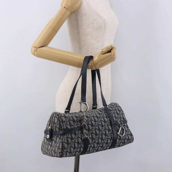 Christian Dior Trotter Canvas Hand Bag Navy Silver Auth ki6384