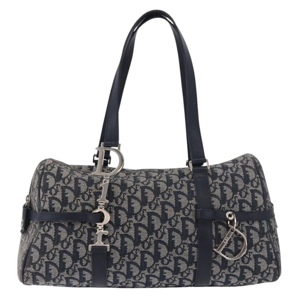 Christian Dior Trotter Canvas Hand Bag Navy Silver Auth ki6384