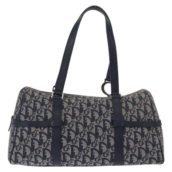 Christian Dior Trotter Canvas Hand Bag Navy Silver Auth ki6384