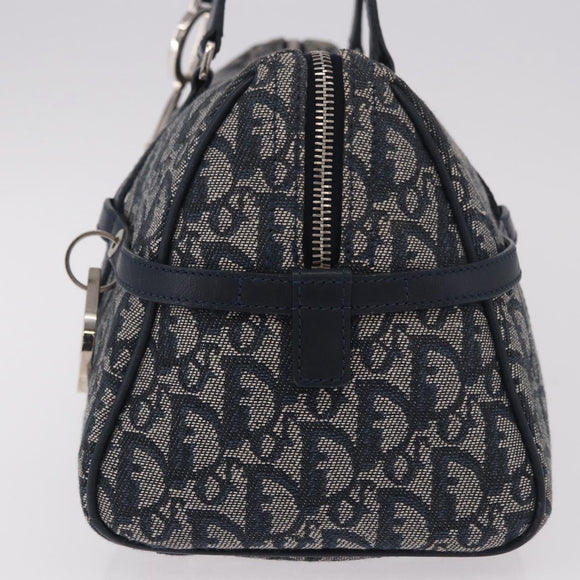 Christian Dior Trotter Canvas Hand Bag Navy Silver Auth ki6384