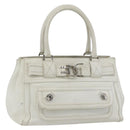 Christian Dior Hand Bag Leather White Silver Auth ki6385-1
