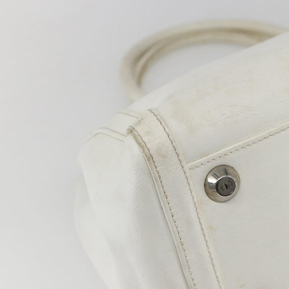Christian Dior Hand Bag Leather White Silver Auth ki6385
