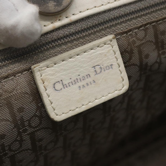 Christian Dior Hand Bag Leather White Silver Auth ki6385