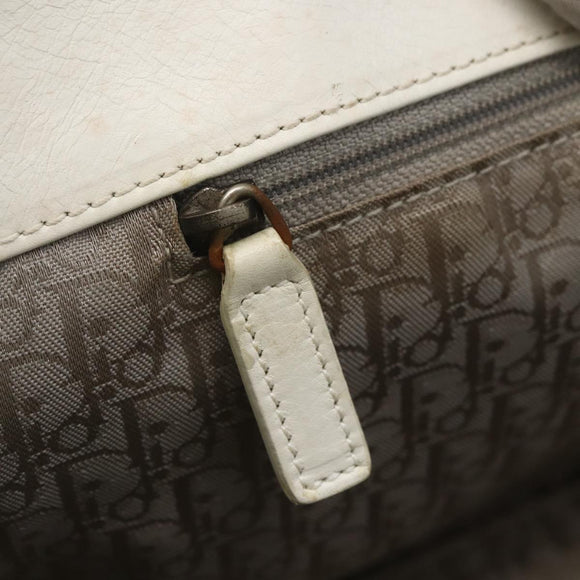 Christian Dior Hand Bag Leather White Silver Auth ki6385