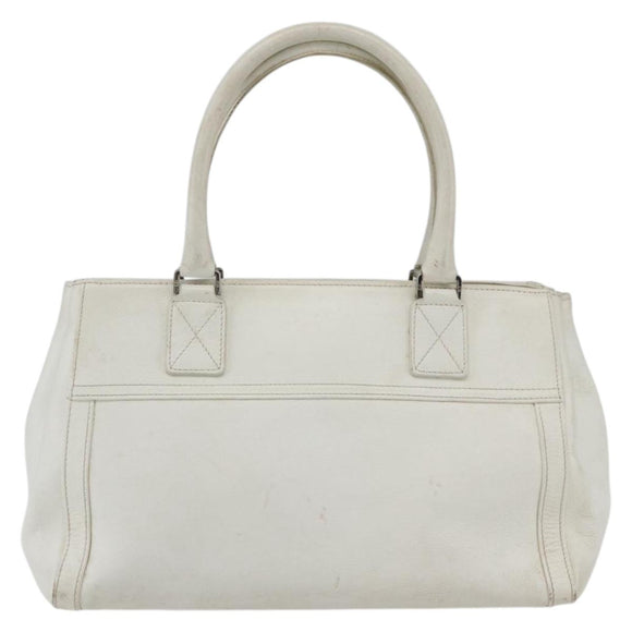 Christian Dior Hand Bag Leather White Silver Auth ki6385