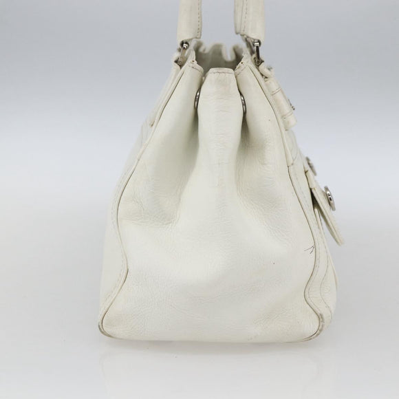 Christian Dior Hand Bag Leather White Silver Auth ki6385