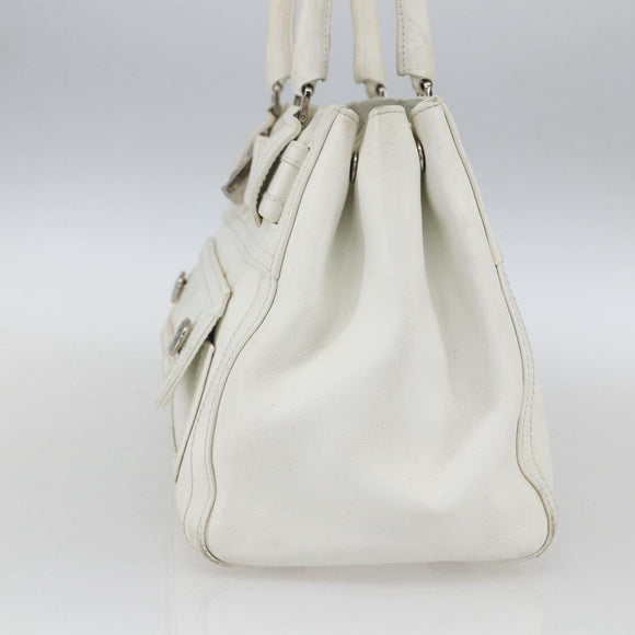 Christian Dior Hand Bag Leather White Silver Auth ki6385
