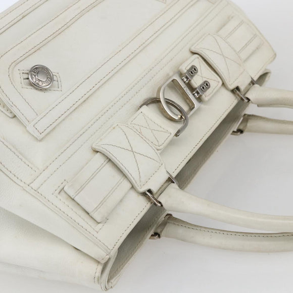 Christian Dior Hand Bag Leather White Silver Auth ki6385