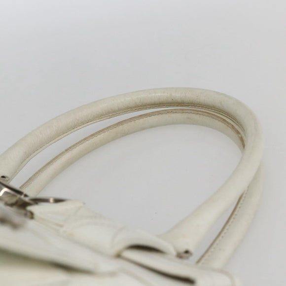 Christian Dior Hand Bag Leather White Silver Auth ki6385