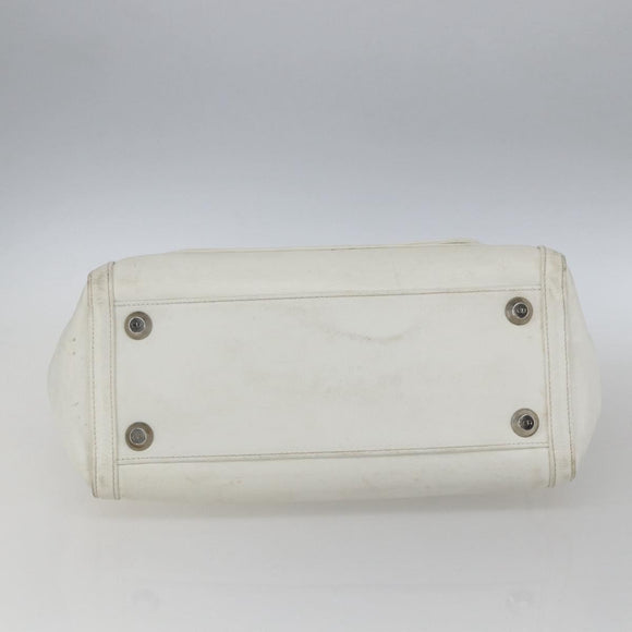 Christian Dior Hand Bag Leather White Silver Auth ki6385