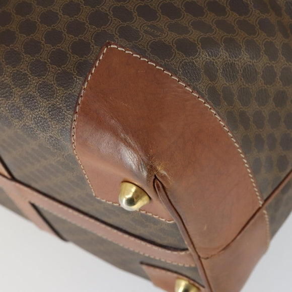 CELINE Macadam Canvas Boston Bag PVC Leather Brown Gold Auth ki6396