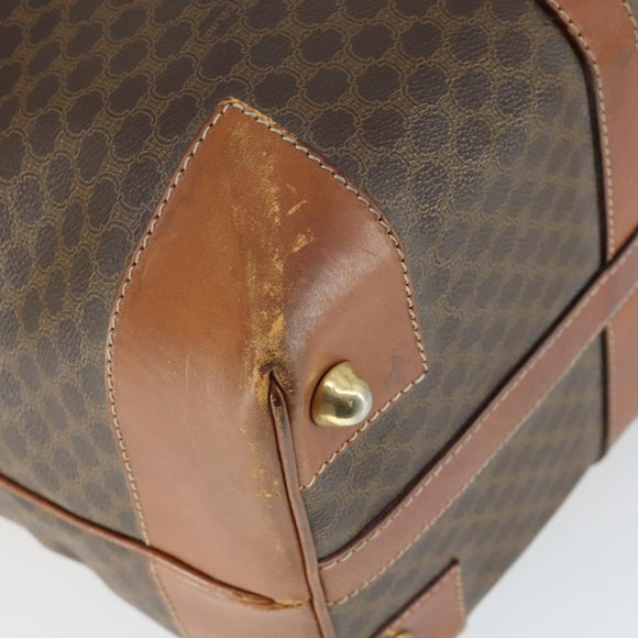 CELINE Macadam Canvas Boston Bag PVC Leather Brown Gold Auth ki6396