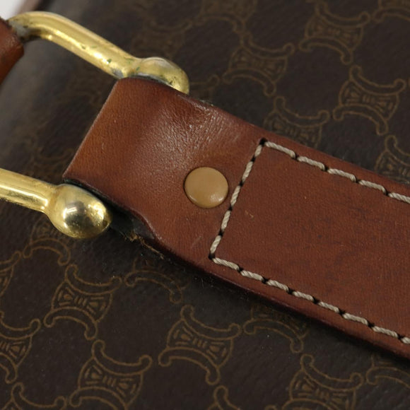 CELINE Macadam Canvas Boston Bag PVC Leather Brown Gold Auth ki6396