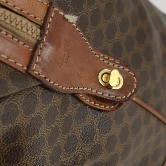 CELINE Macadam Canvas Boston Bag PVC Leather Brown Gold Auth ki6396