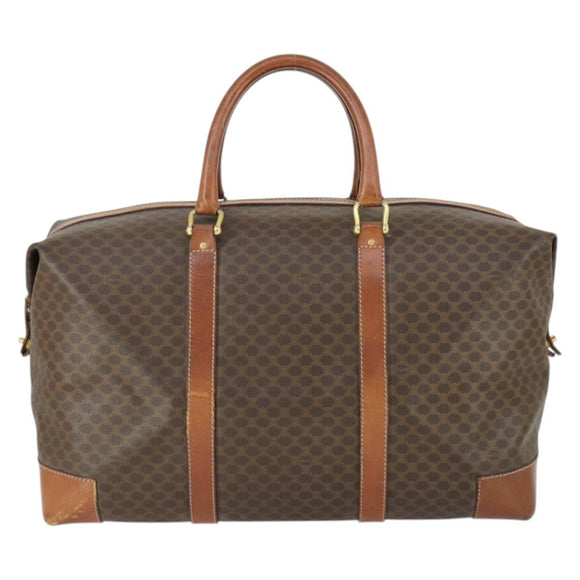 CELINE Macadam Canvas Boston Bag PVC Leather Brown Gold Auth ki6396