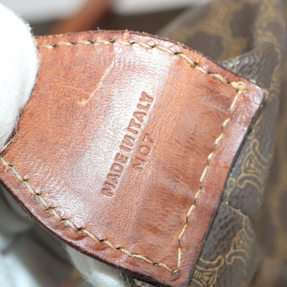 CELINE Macadam Canvas Boston Bag PVC Leather Brown Gold Auth ki6396