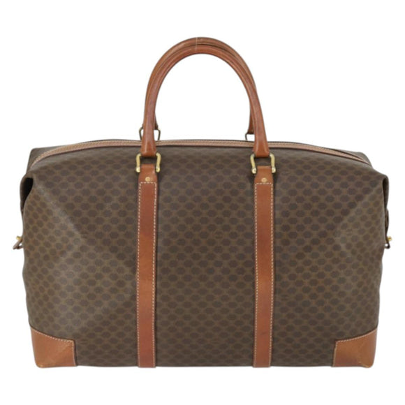 CELINE Macadam Canvas Boston Bag PVC Leather Brown Gold Auth ki6396