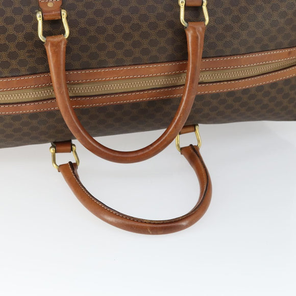 CELINE Macadam Canvas Boston Bag PVC Leather Brown Gold Auth ki6396
