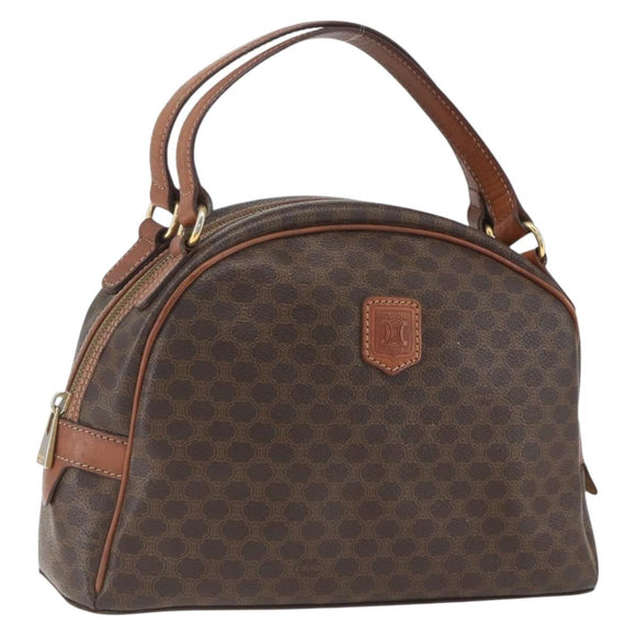 CELINE Macadam Canvas Hand Bag PVC Leather Brown Gold Auth ki6413