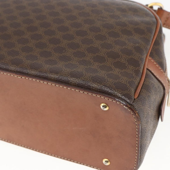 CELINE Macadam Canvas Hand Bag PVC Leather Brown Gold Auth ki6413
