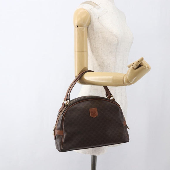 CELINE Macadam Canvas Hand Bag PVC Leather Brown Gold Auth ki6413