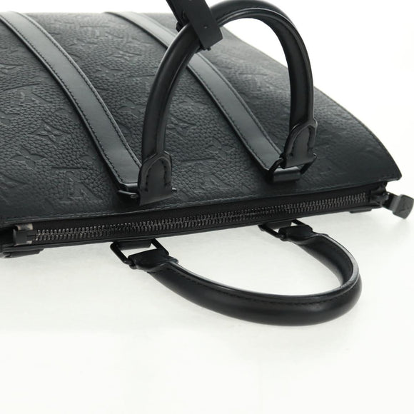LOUIS VUITTON Taurillon Clemence Sac Plat Cloth Black M21884 Auth ki6418SAM