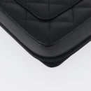 CHANEL Cambon Line Pouch Leather Black Silver CC Auth ki6426M-16