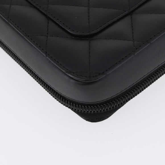 CHANEL Cambon Line Pouch Leather Black Silver CC Auth ki6426M
