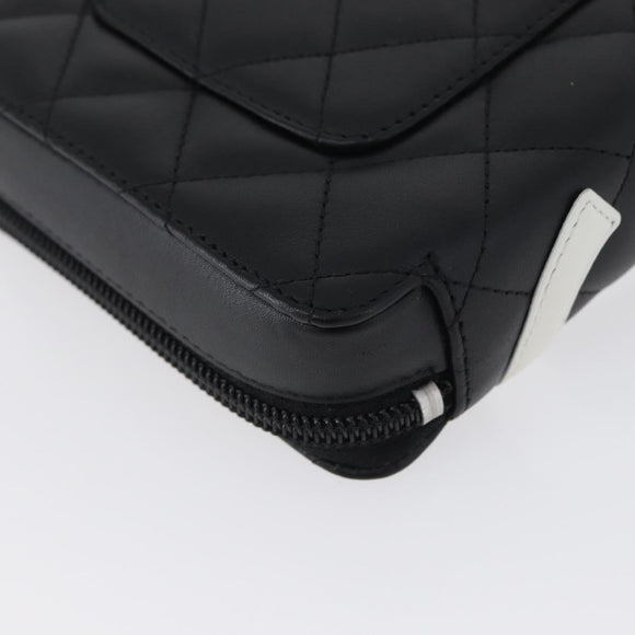 CHANEL Cambon Line Pouch Leather Black Silver CC Auth ki6426M