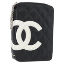 CHANEL Cambon Line Pouch Leather Black Silver CC Auth ki6426M-1