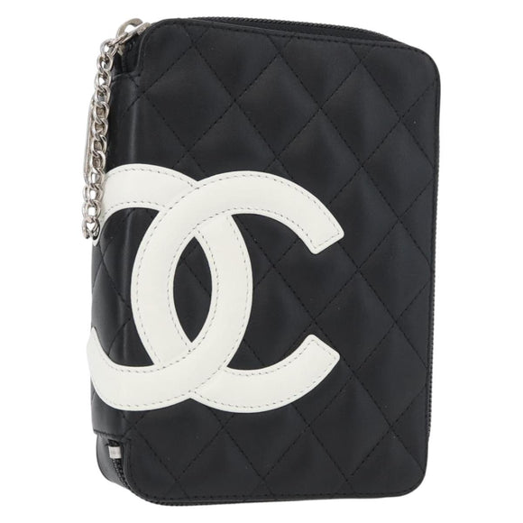 CHANEL Cambon Line Pouch Leather Black Silver CC Auth ki6426M