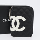 CHANEL Cambon Line Pouch Leather Black Silver CC Auth ki6426M-12