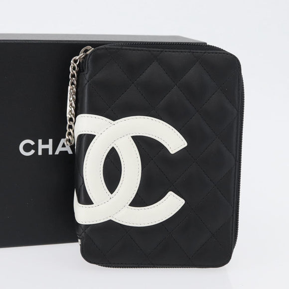 CHANEL Cambon Line Pouch Leather Black Silver CC Auth ki6426M