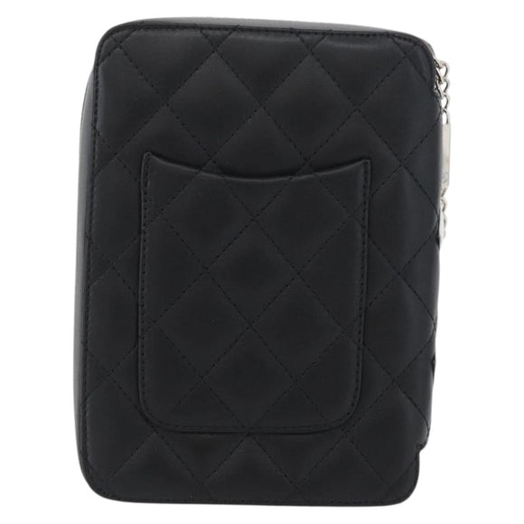 CHANEL Cambon Line Pouch Leather Black Silver CC Auth ki6426M