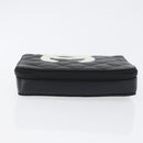 CHANEL Cambon Line Pouch Leather Black Silver CC Auth ki6426M-3