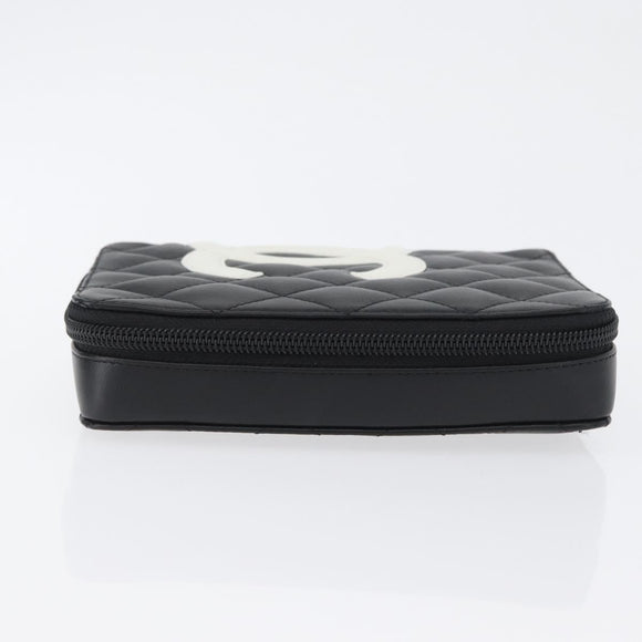 CHANEL Cambon Line Pouch Leather Black Silver CC Auth ki6426M