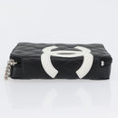 CHANEL Cambon Line Pouch Leather Black Silver CC Auth ki6426M-4
