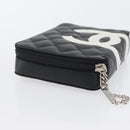 CHANEL Cambon Line Pouch Leather Black Silver CC Auth ki6426M-5