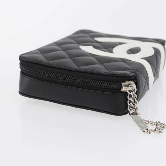 CHANEL Cambon Line Pouch Leather Black Silver CC Auth ki6426M
