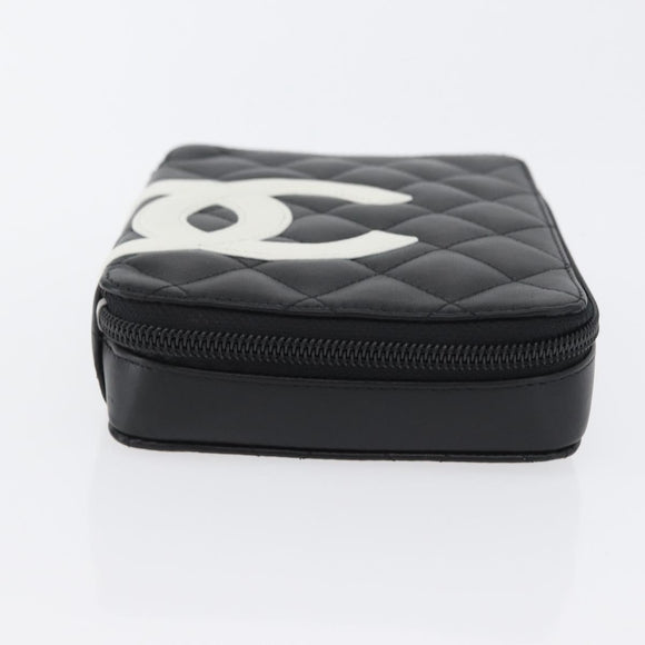 CHANEL Cambon Line Pouch Leather Black Silver CC Auth ki6426M