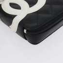 CHANEL Cambon Line Pouch Leather Black Silver CC Auth ki6426M-14