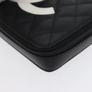 CHANEL Cambon Line Pouch Leather Black Silver CC Auth ki6426M-15
