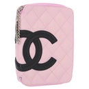 CHANEL Cambon Line Pouch Leather Pink Silver CC Auth ki6427M-1