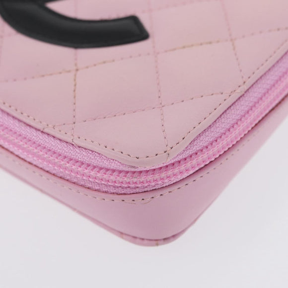 CHANEL Cambon Line Pouch Leather Pink Silver CC Auth ki6427M