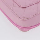 CHANEL Cambon Line Pouch Leather Pink Silver CC Auth ki6427M-16