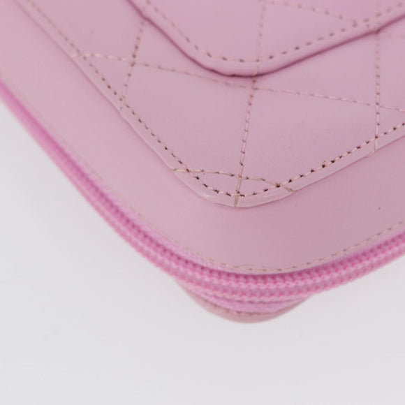 CHANEL Cambon Line Pouch Leather Pink Silver CC Auth ki6427M