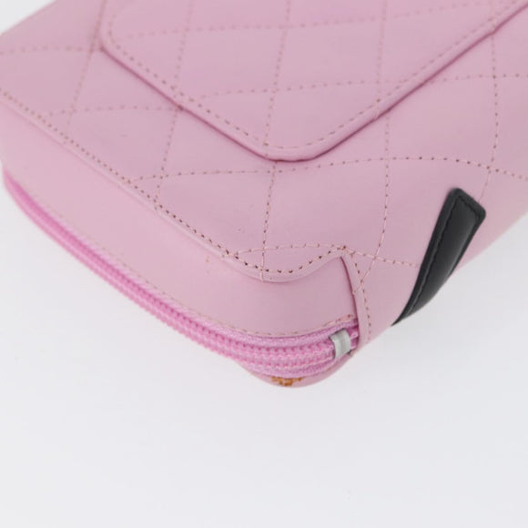 CHANEL Cambon Line Pouch Leather Pink Silver CC Auth ki6427M