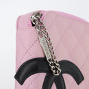 CHANEL Cambon Line Pouch Leather Pink Silver CC Auth ki6427M-18